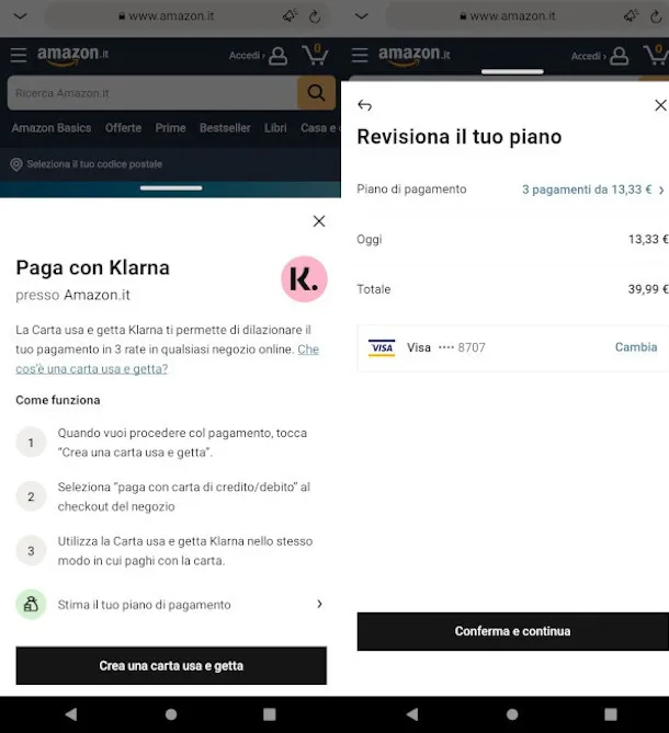 pagare con Klarna su Amazon