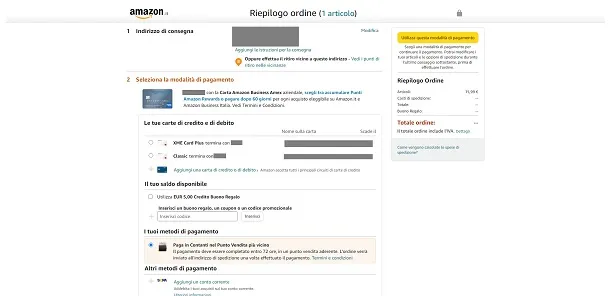 pagare in contanti su Amazon punto vendita