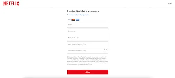 pagare Netflix con carta di credito