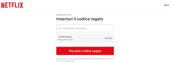 pagare Netflix con carta regalo