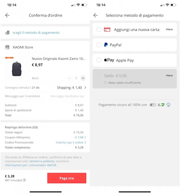 pagare su AliExpress con Alipay